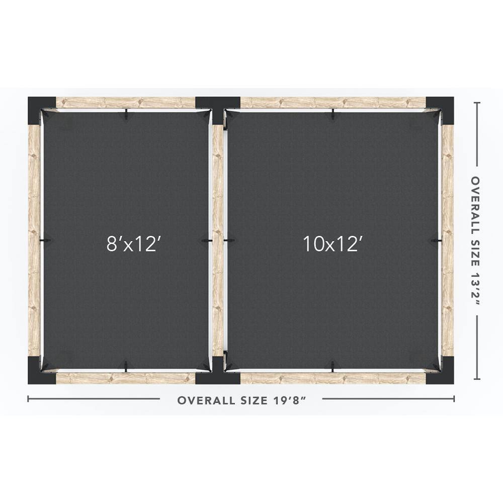 TOJA GRID 12 ft. L x 18 ft. W Double Pergola Kit with 2 Denim Shade Sails, for 6x6 Wood