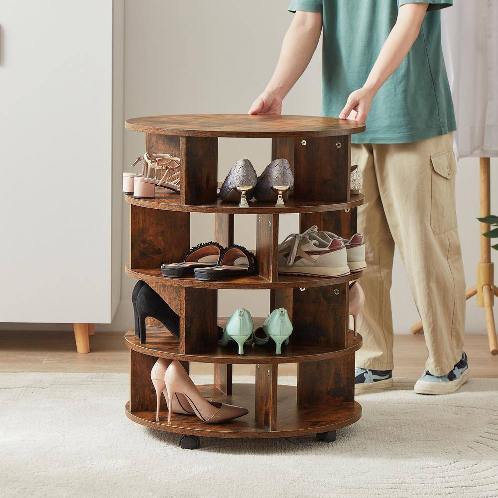 None 31.1 in. H x 23.6 in. W Round Pushable Brown Wood Shoe Storage Cabinet on wheels