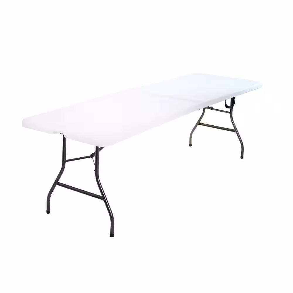 Cosco 96 in. White Plastic Fold-in-Half Folding Banquet Table