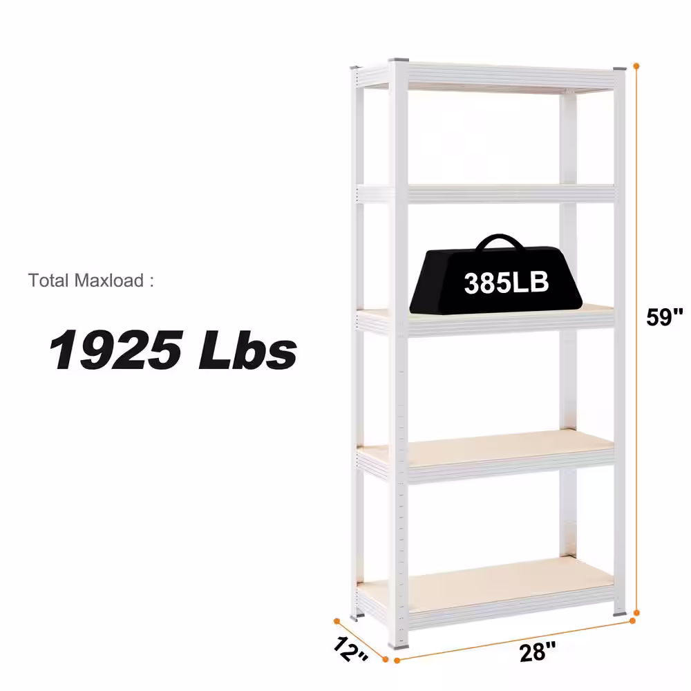 Unbranded 5-Tier Silver Heavy Duty Metal Utility Shelves for Kitchen, Pantry, Closet (28 in. W x 59 in. H x 12 in. D)