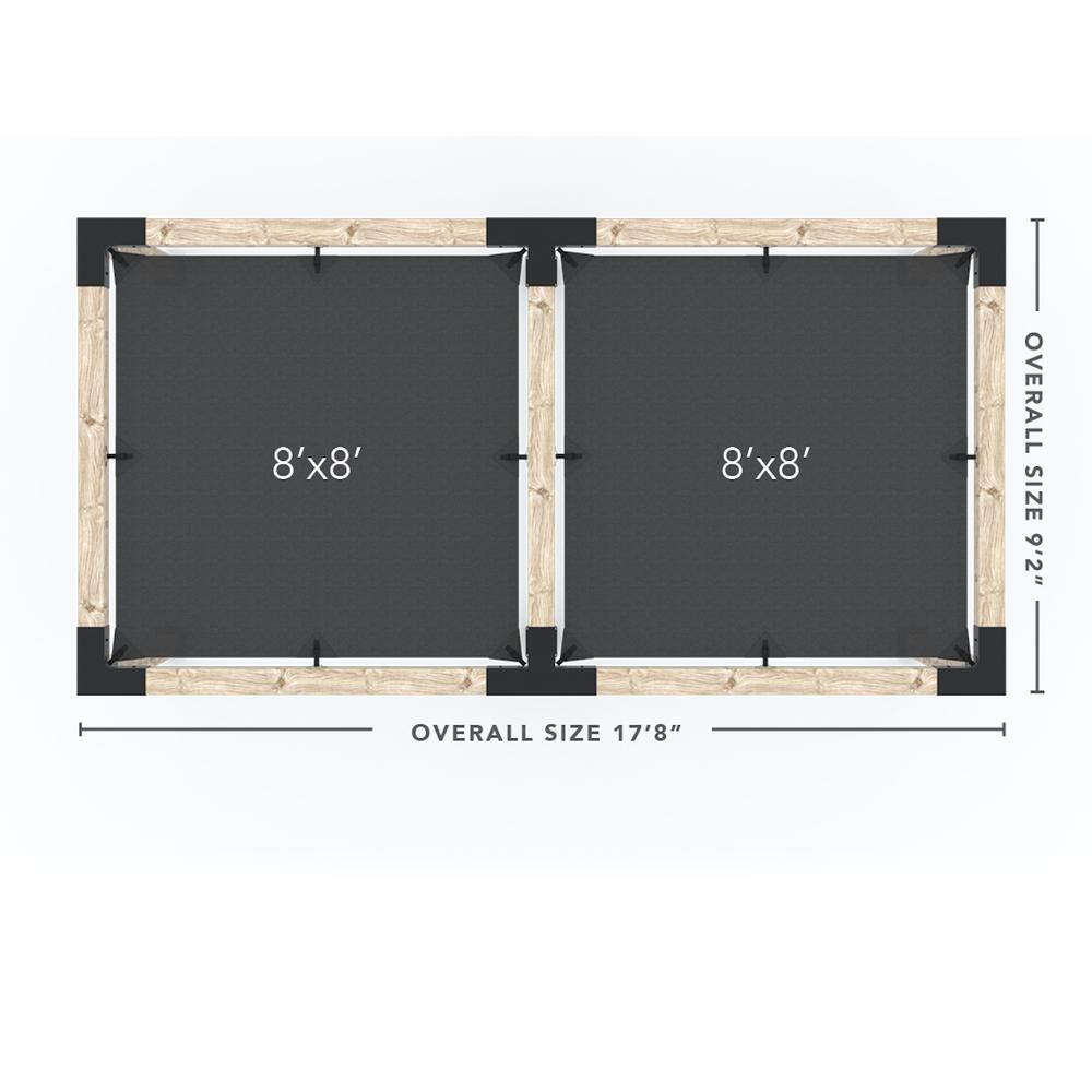 TOJA GRID 8 ft. L x 16 ft. W Double Pergola Kit with 2 Crimson Shade Sails, for 6x6 Wood