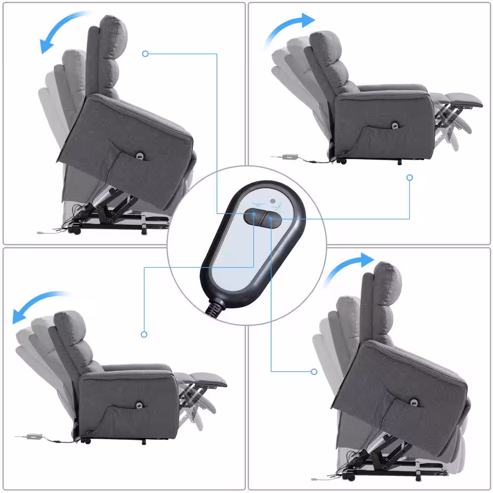 None Grey Polyester Power Lift Assist Recliner Chair