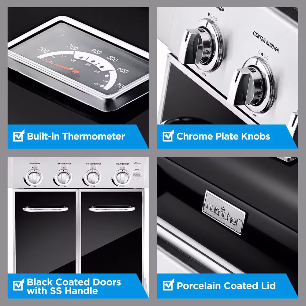 NutriChef 5-Burner Propane Tank Grill in Chrome with Side Burner