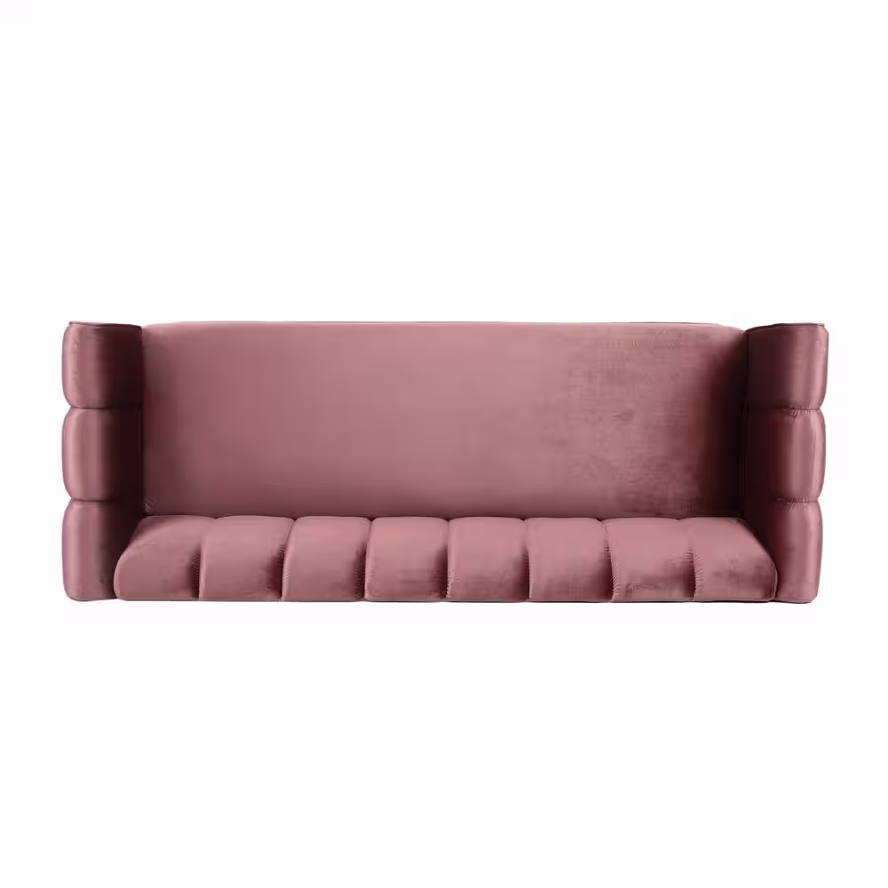 Noble House Bobran 83.25 in. Blush Solid Velvet 3-Seat Tuxedo Sofa