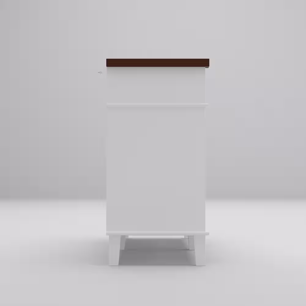 None White Wooden Storage Cabinet, Food Pantry, Sideboard with 2 Drawers & 4 Adjustable Shelves, 63 in. Width