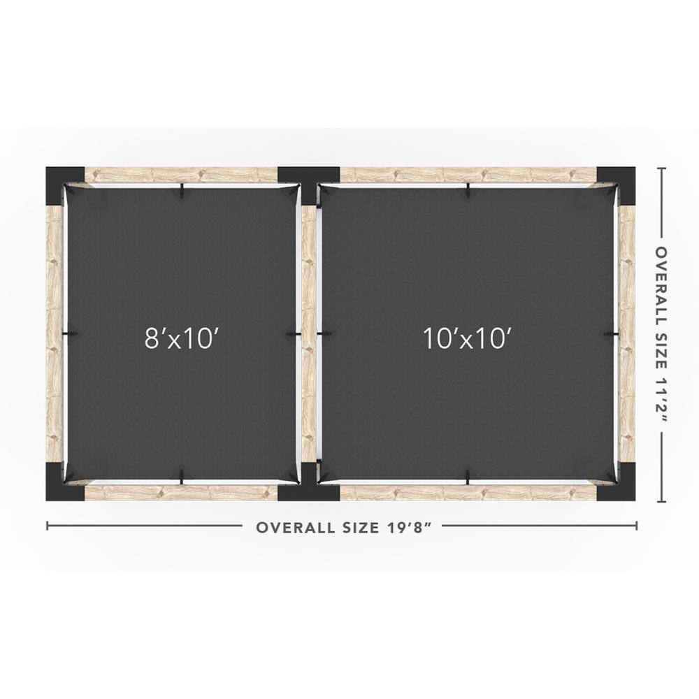 TOJA GRID 10 ft. L x 18 ft. W Double Pergola Kit with 2 Crimson Shade Sails, for 6x6 Wood
