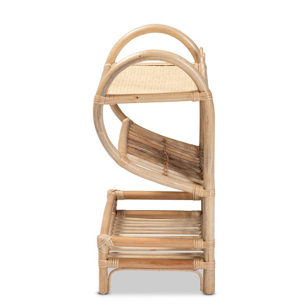bali & pari Liora Natural Brown 2-Tier Rattan Shelving Unit (19.7 in. W x 25.8 in. H x 12 in. D)