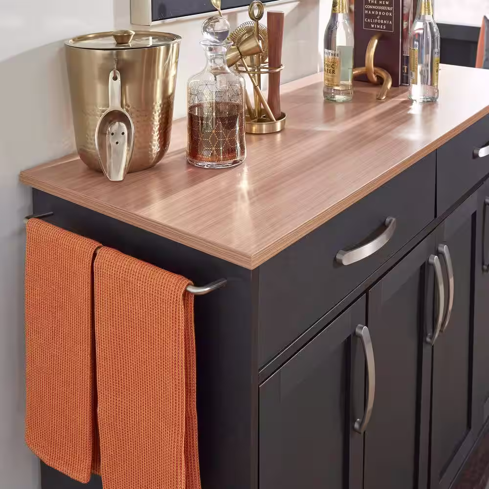 HOMESTYLES Brookshire Black Kitchen Cart with Natural Wood Top