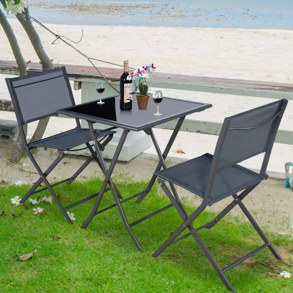 SUNRINX 3 Pieces Bistro Set Garden Backyard Table Chairs Furniture Set