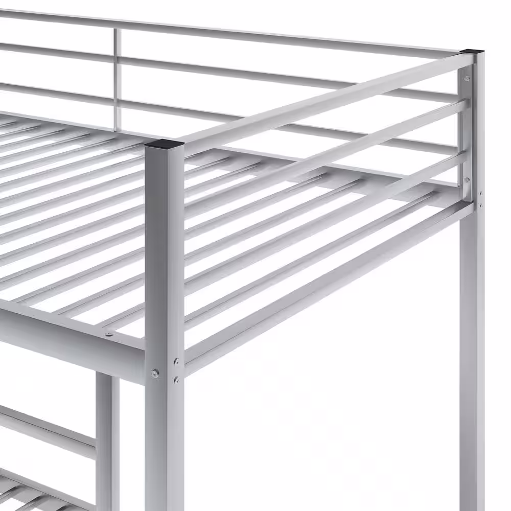 Harper & Bright Designs Silver Twin Over Twin Metal Low Bunk Bed with Ladder