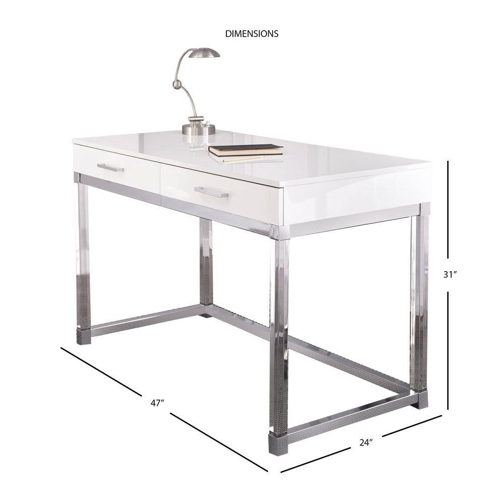 Steve Silver Everett 47 in. Rectangular White 2-Drawer Computer Desk with Chrome and Acrylic Accents