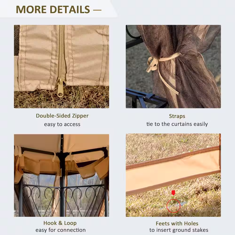 Outsunny 10 ft. x 10 ft. Beige Backyard Gazebo Cabana with Removeable Mesh Curtains