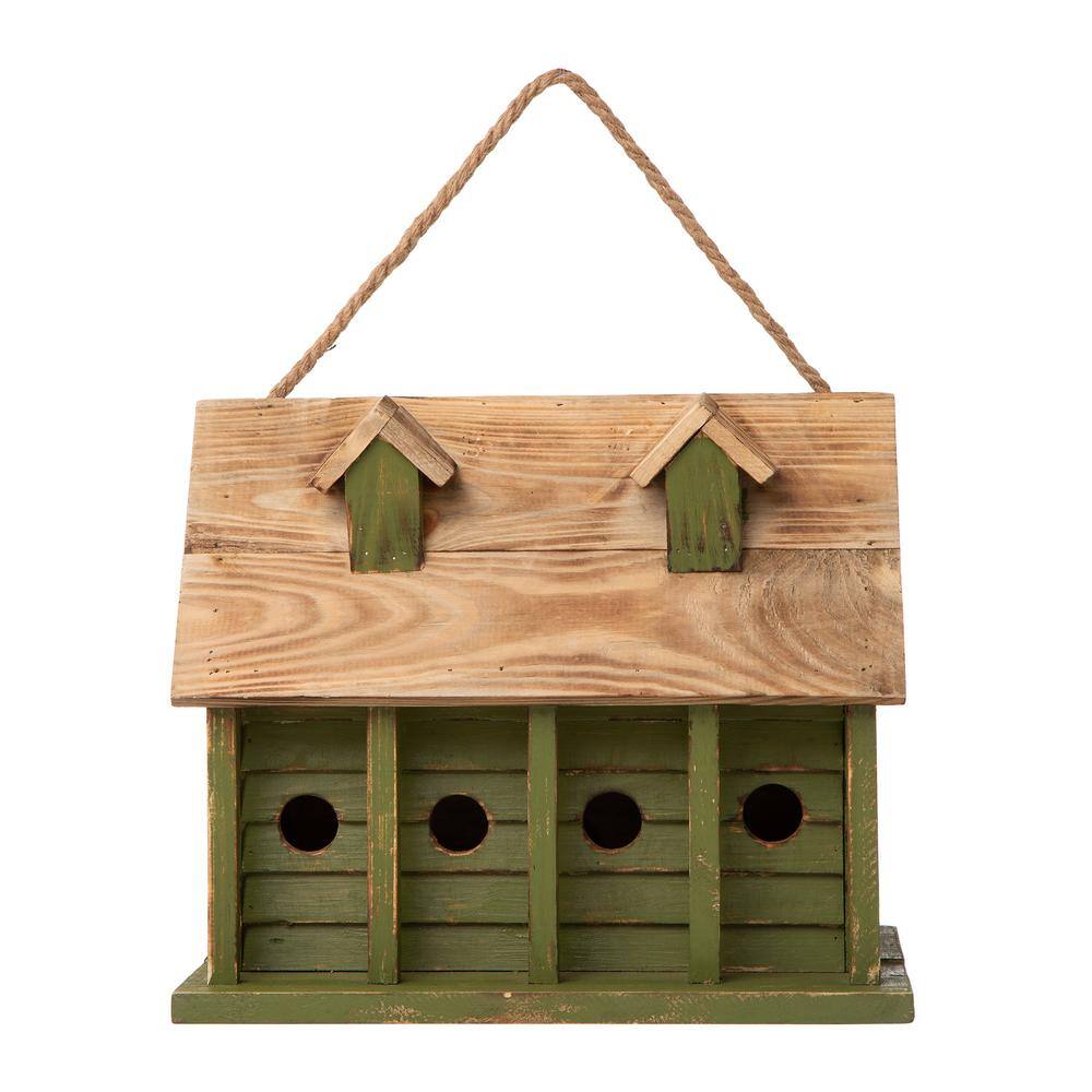 Glitzhome 14.25 in. L Wood Green Garden Distressed Birdhouse