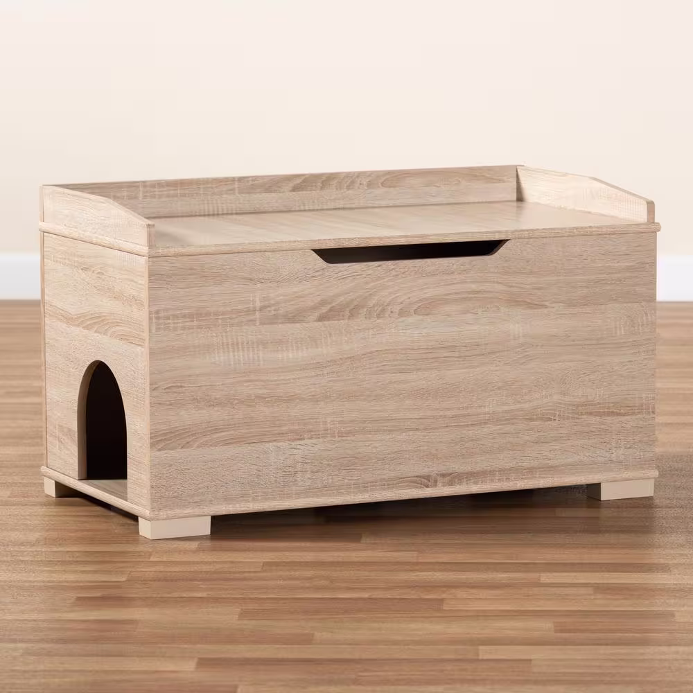 Baxton Studio Mariam Oak Litter Box Cover Cat House