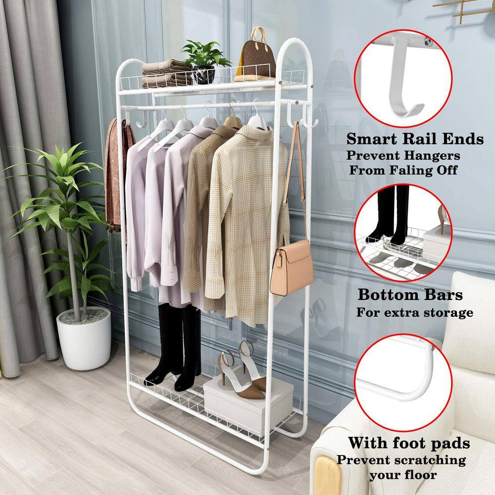 None White Metal Clothes Rack 32.9 in. W x 64.96 in. H
