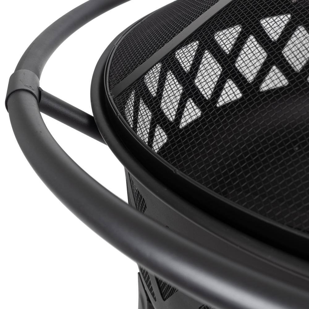 Pleasant Hearth Traverse 35 in. x 24.21 in. Round Steel Wood Burning Black Fire Pit