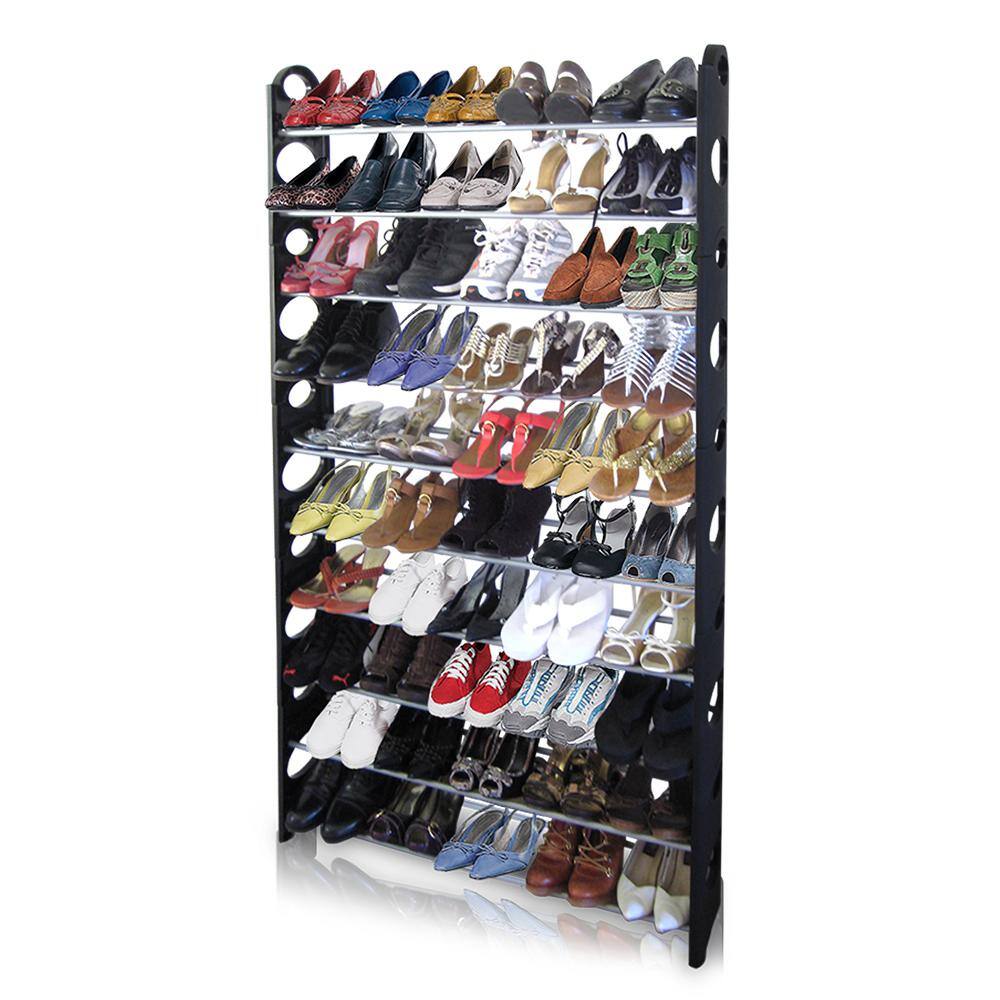 Home Basics 61 in. H 50-Pair 10-Tier Black Metal Shoe Rack