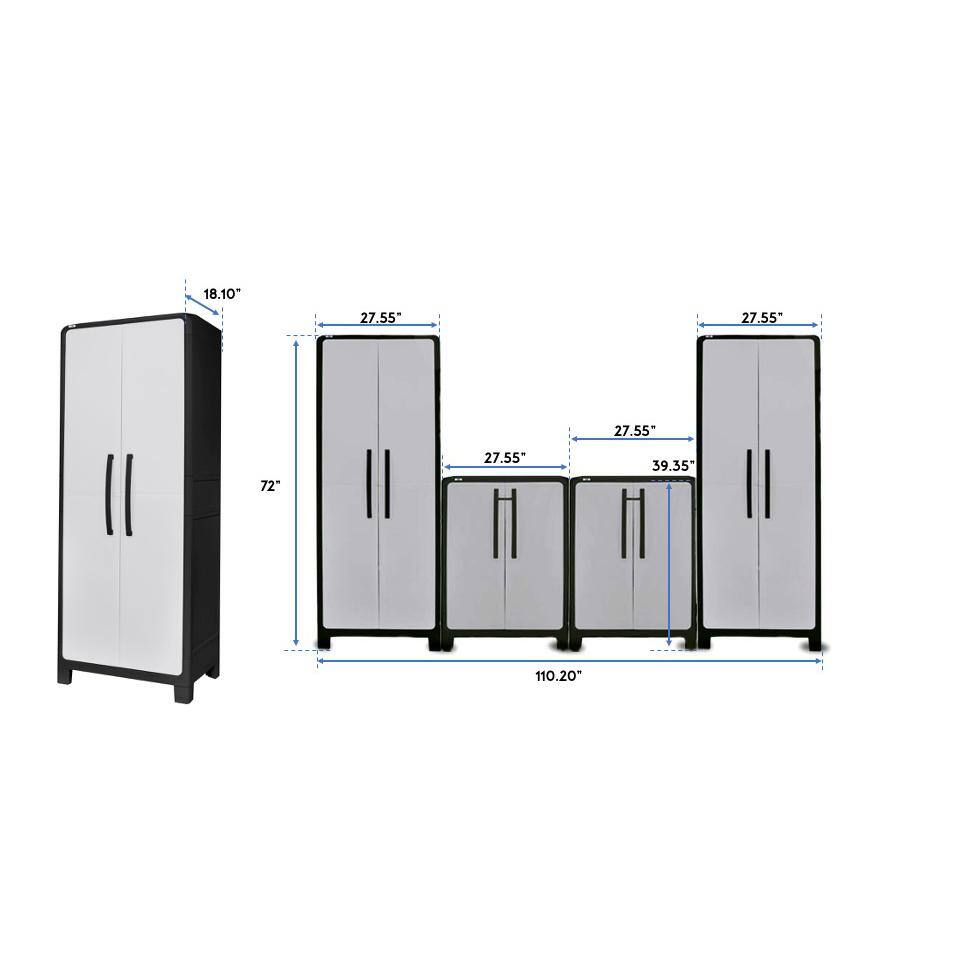 MQ ECO 110.2 in. W x 72 in. H x 18.1 in. D 2-Medium and 2-Large 14 Shelves Freestanding Cabinets in Black and Gray