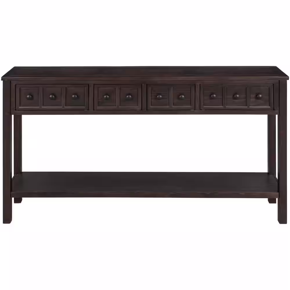 Harper & Bright Designs Rustic 60 in. Espresso Standard Rectangle Wood Console Table with 4-Drawers and Bottom Shelf