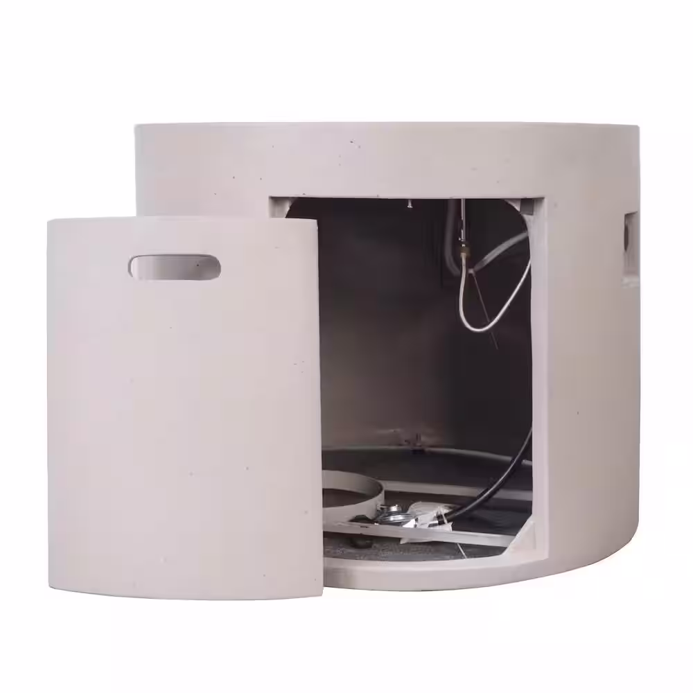 Noble House Zachary 31 in. x 24.5 in. Circular Concrete Propane Fire Pit in Light Gray