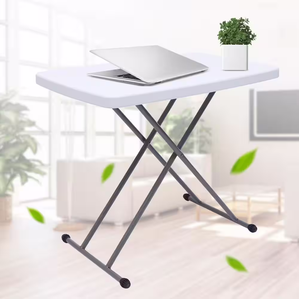 None 30.3 in. White Plastic Adjustable Height Liftable Folding Table