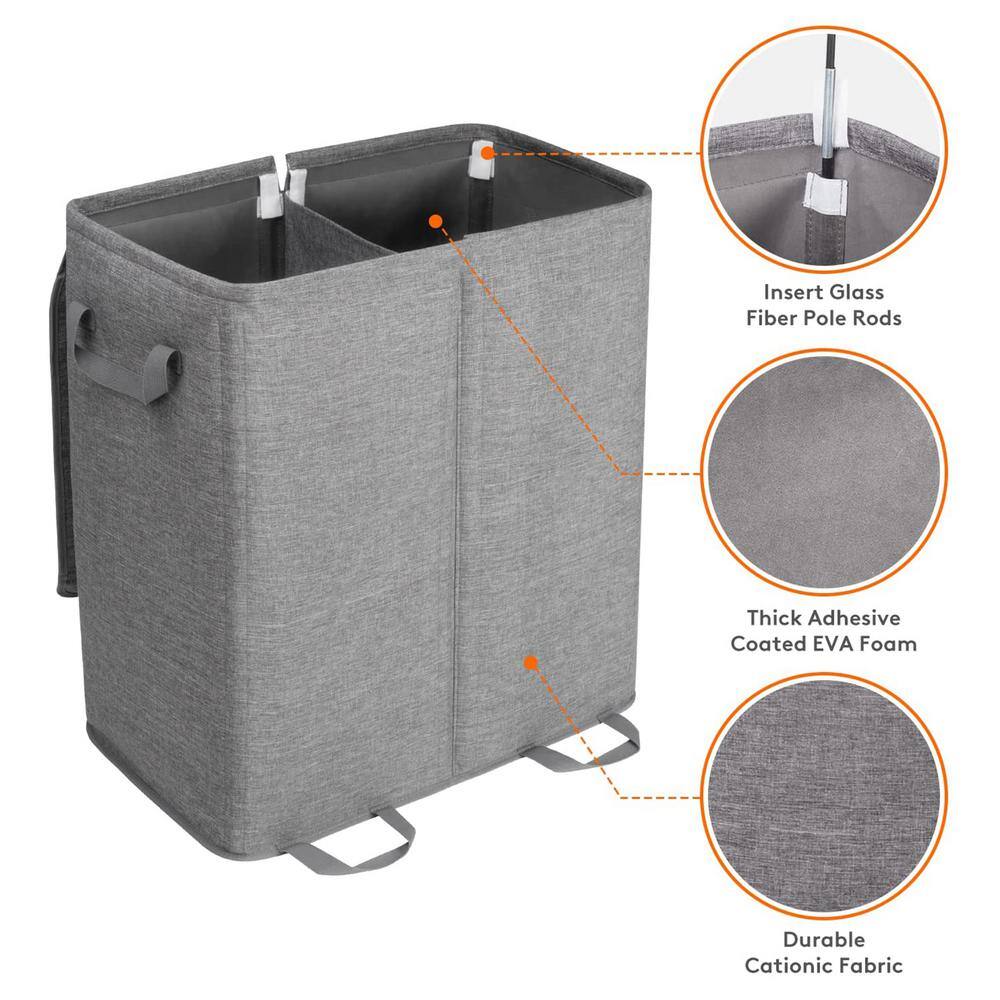 None 23 in. W x 13.2 in. D x 25.2 in. H Polyester Laundry Hamper with 2 Removable Liner Bags Gray