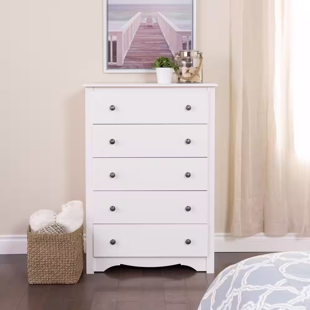 Prepac Monterey 5-Drawer White Chest of Drawers