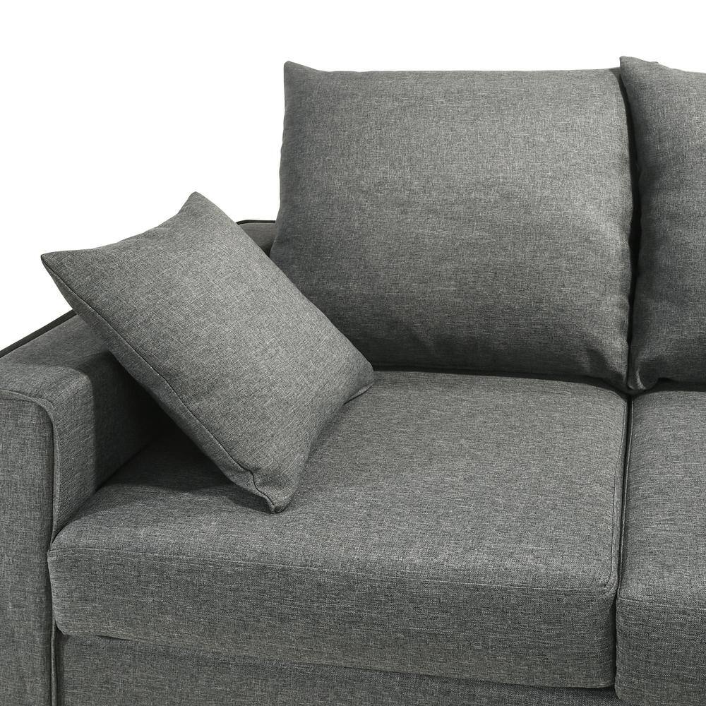 None Tully 74 in. W Straight Arm 1-Piece Polyester L-Shaped Sectional Sofa in Gray