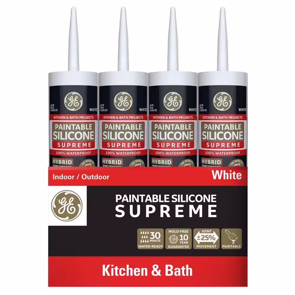 GE Paintable Silicone Supreme 9.5 oz. White Kitchen and Bath Sealant