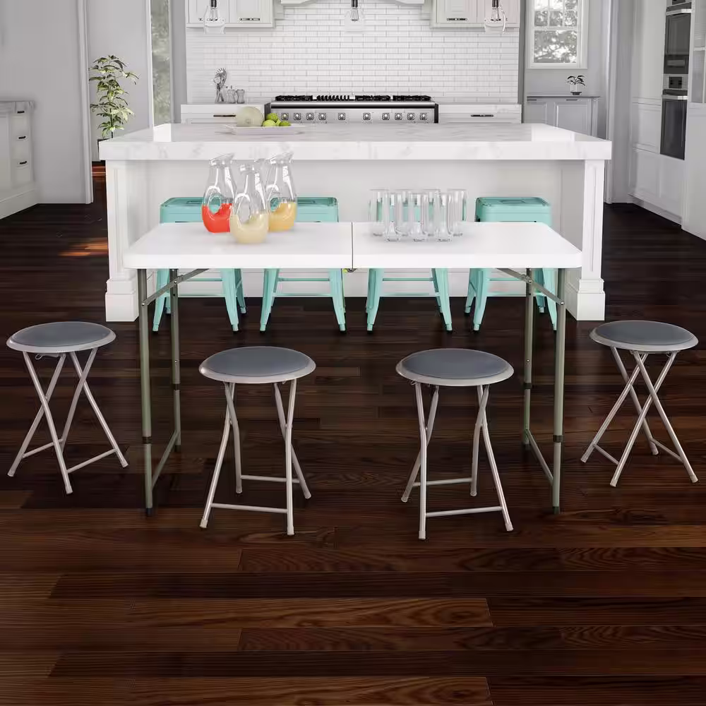 Trademark Home Gray Steel Padded Seats Folding Bar Stools 18 in. Set of 4