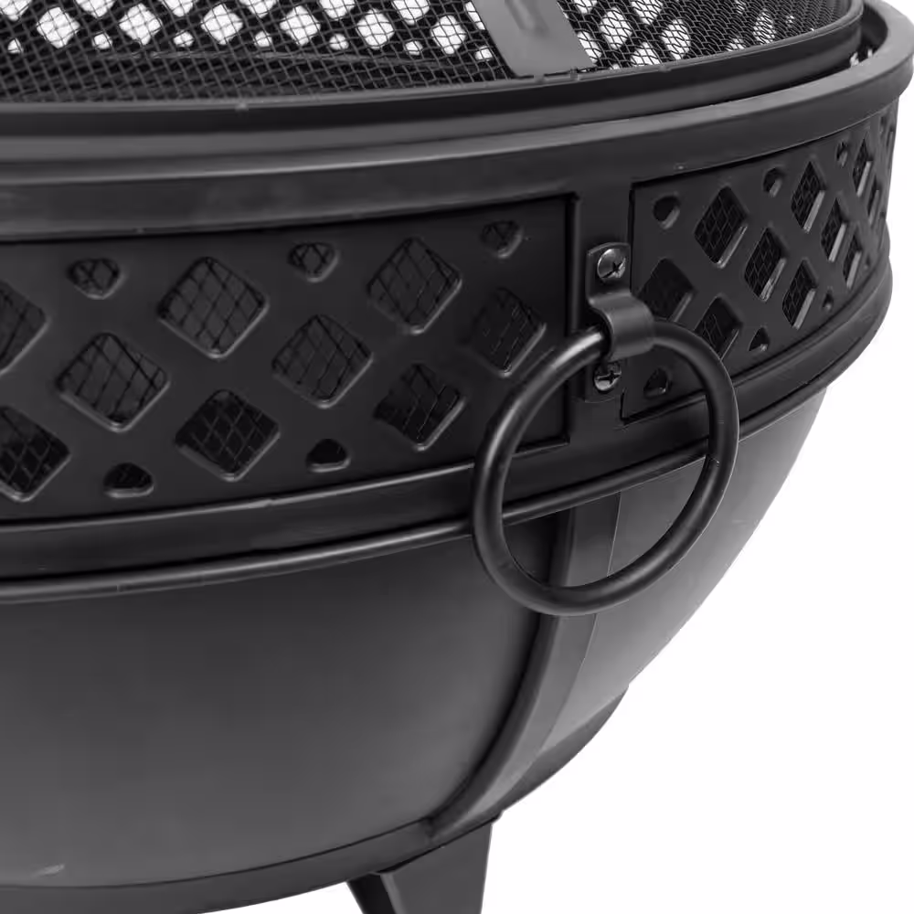 Pleasant Hearth Gable 28 in. W x 25.5 in. H Round Steel Wood Burning Black Fire Pit with Poker