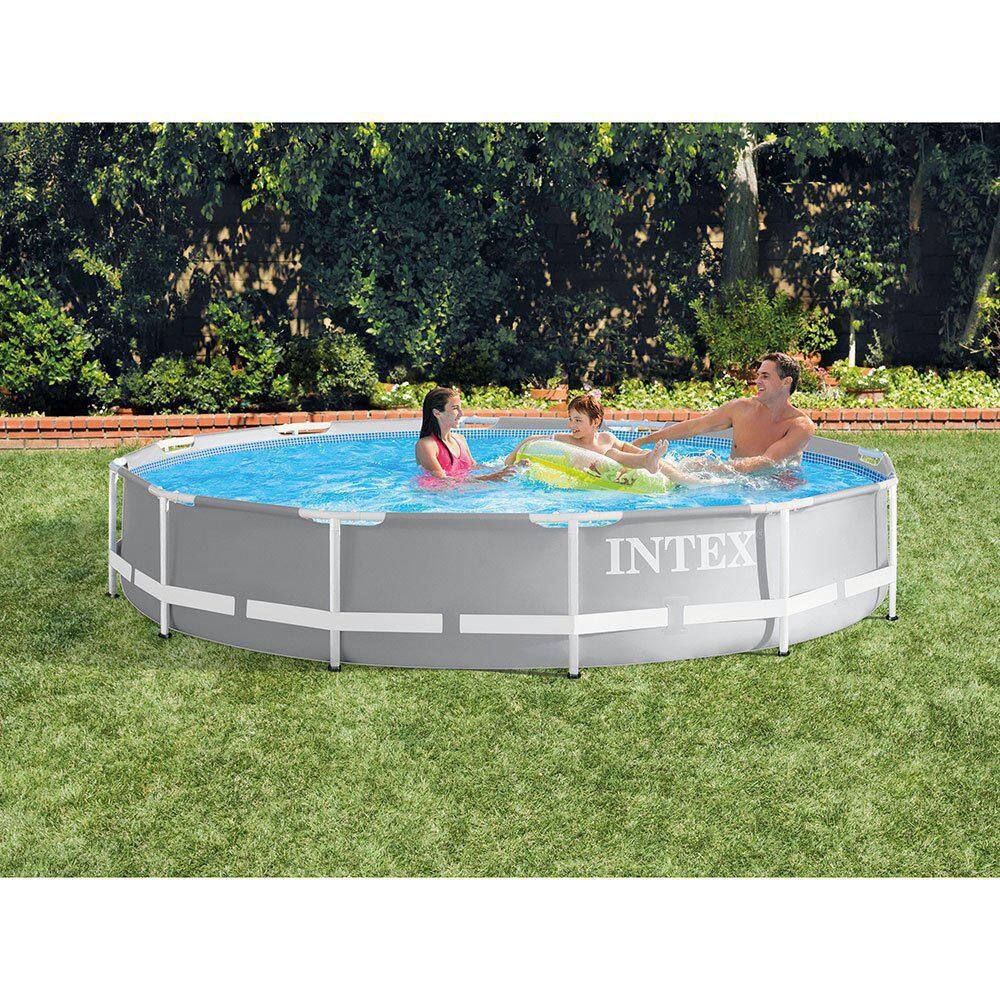 INTEX 12 ft. x 30 in. Prism Frame Pool, Pump (2-Pack) with Pool Solar Cover Tarp, Blue, Round