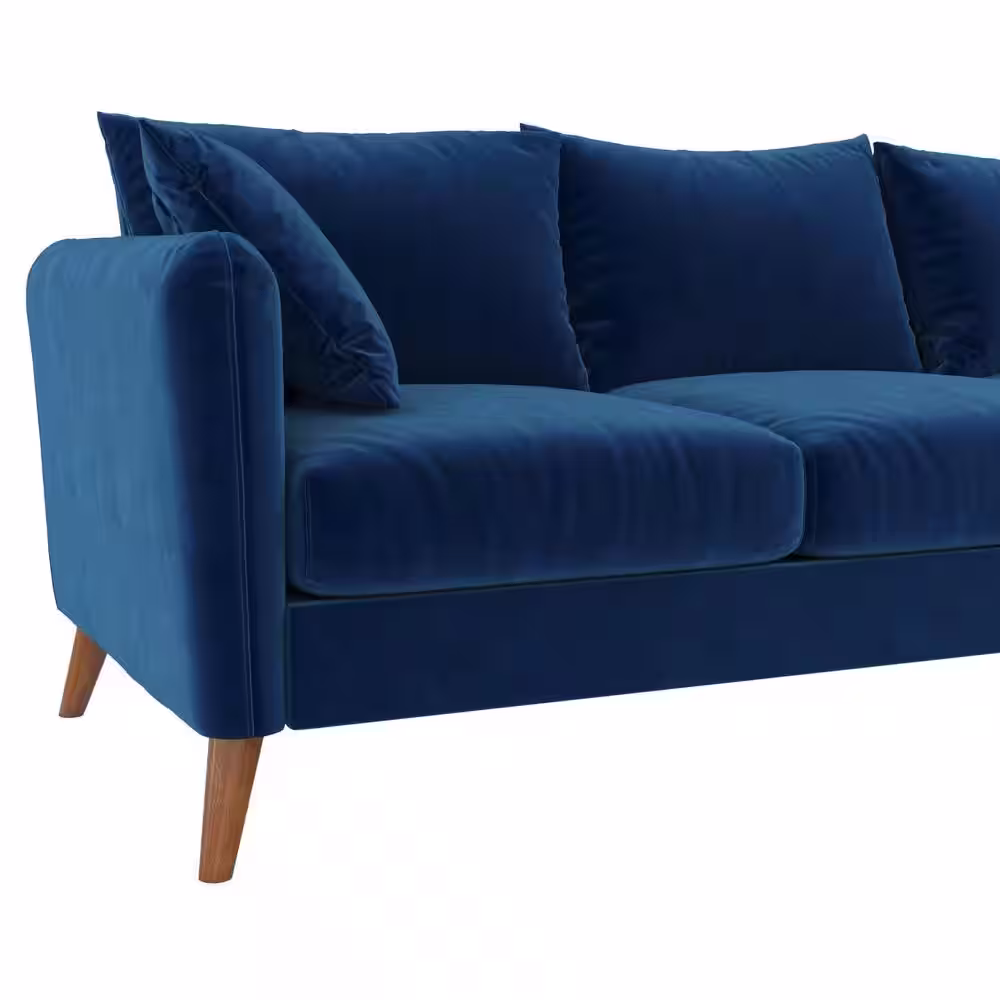 Novogratz Magnolia 84 in. Rounded Arm 1-Piece Velvet L Shaped Reversible Sectional Sofa in Blue w/Pocket Coils and Pillows