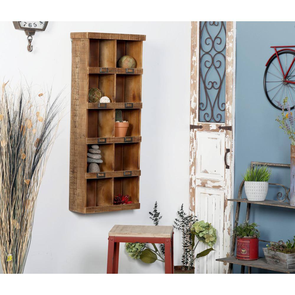 Litton Lane Brown 10-Cubbies Wood Wall Shelf