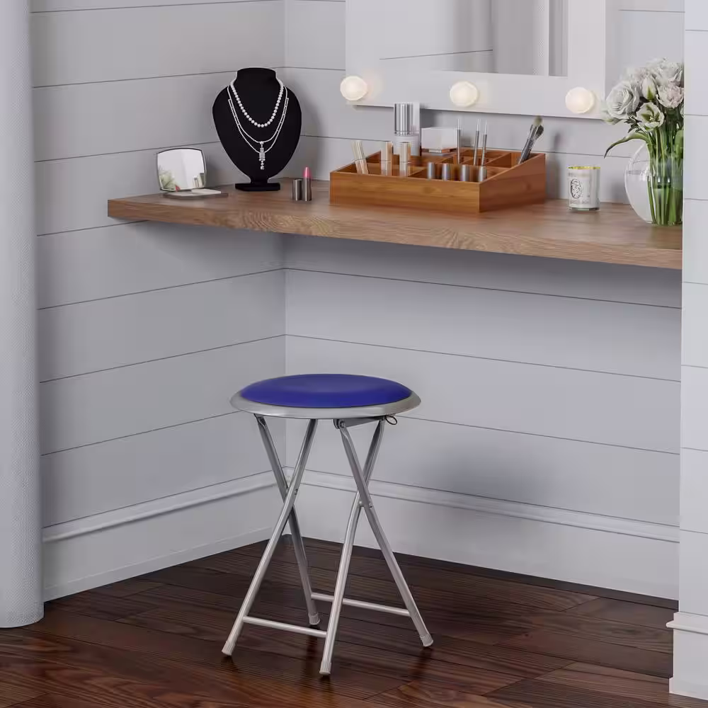 Trademark Home 18 in. Royal Blue Heavy Duty Padded Round Folding Bar Stool