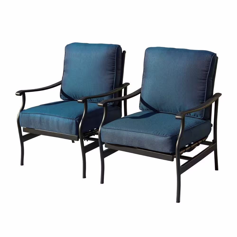 Patio Festival 4-Piece Metal Patio Conversation Set with Blue Cushions