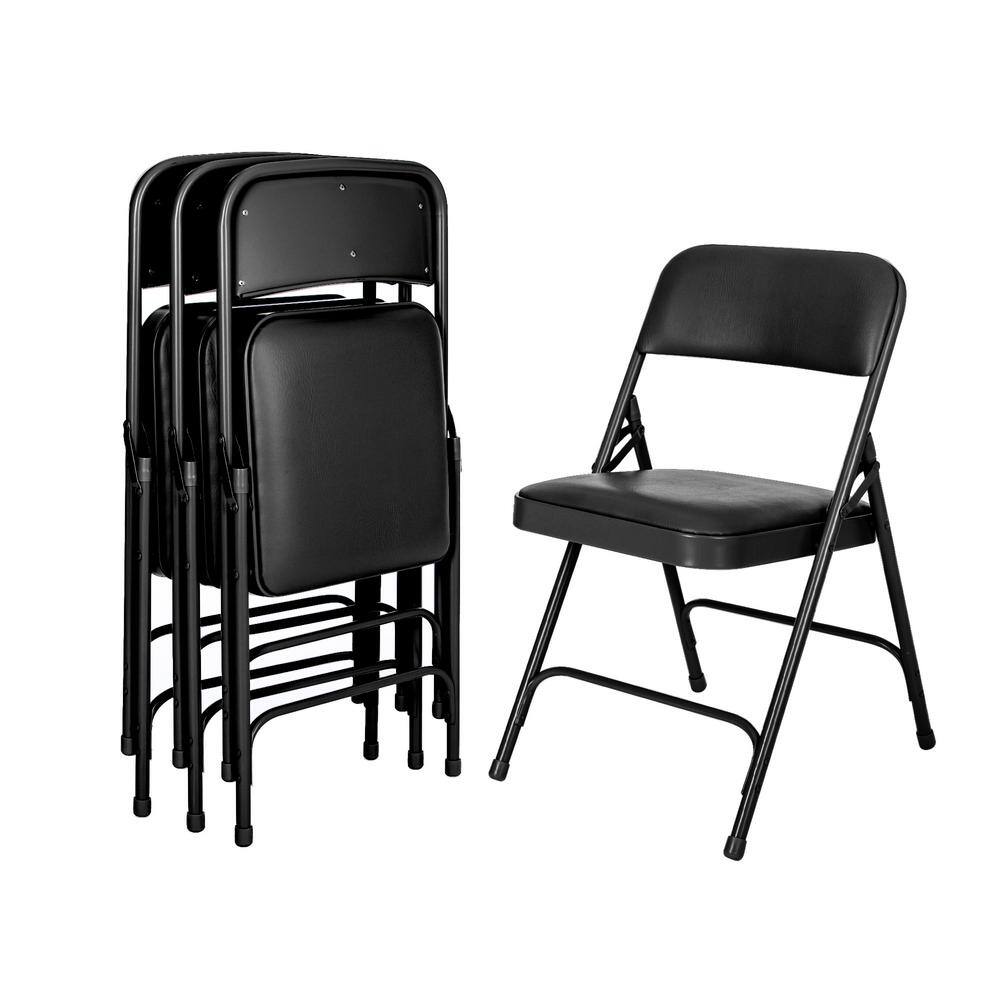None Bernadine Dining Folding Chair with Vinyl Seat, Black, Pack of 4