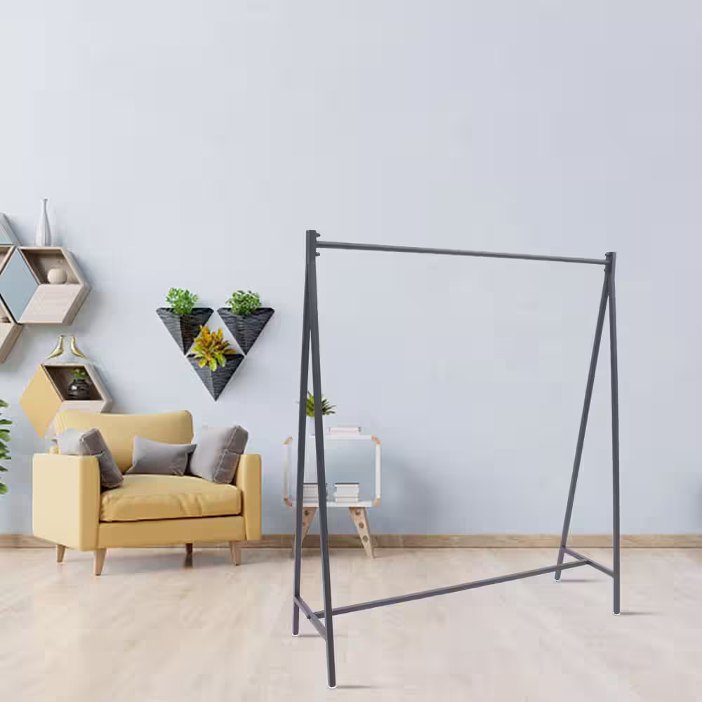 None Black Metal Clothes Rack Freestanding Garment Display Stand 47 in. W x 55 in. H