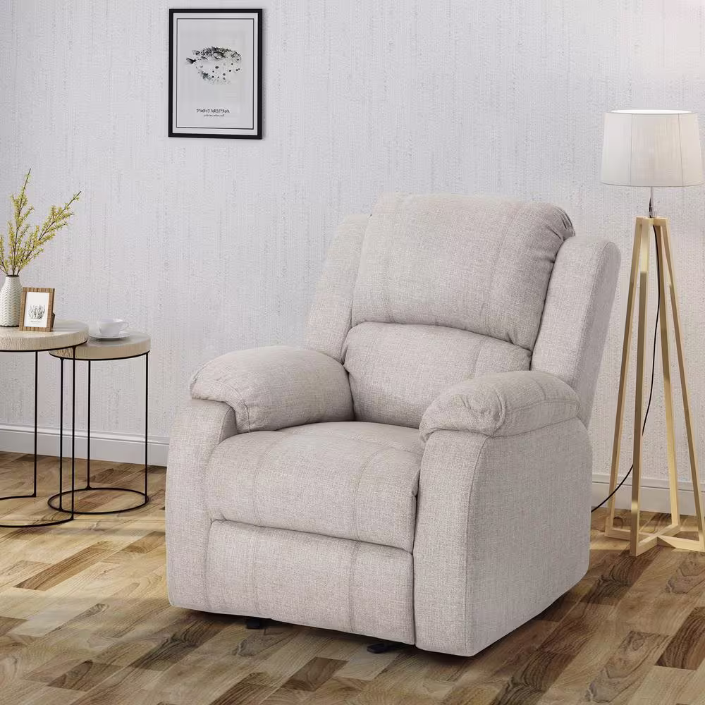 Noble House Mozelle Classic Tufted Beige Polyester Recliner