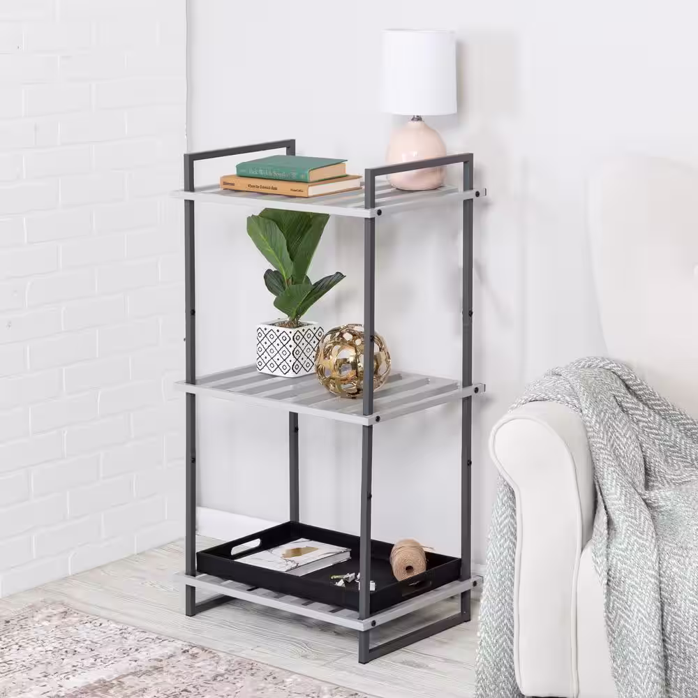 Honey-Can-Do Gray 3-Tier Tubular Steel Shelving Unit (20 in. W x 37.5 in. H x 15 in. D)