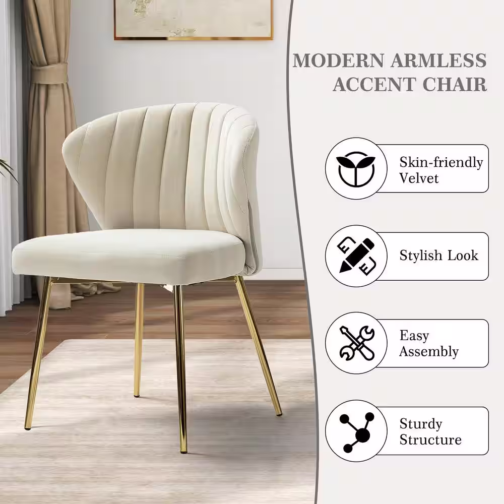 JAYDEN CREATION Olinto Modern Tan Velvet Channel Tufted Side Chair with Metal Legs (Set of 4)