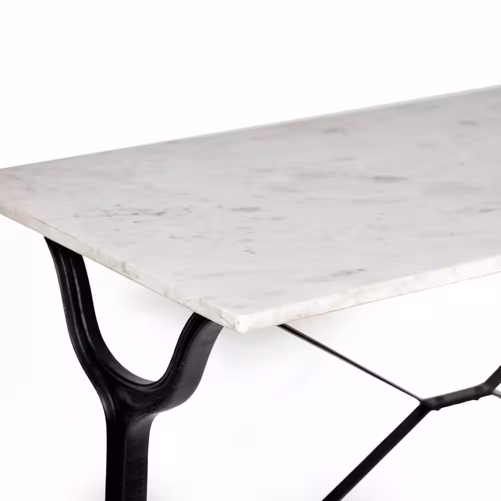 None Vera 42 in. White/Black Standard Rectangle Marble Console Table
