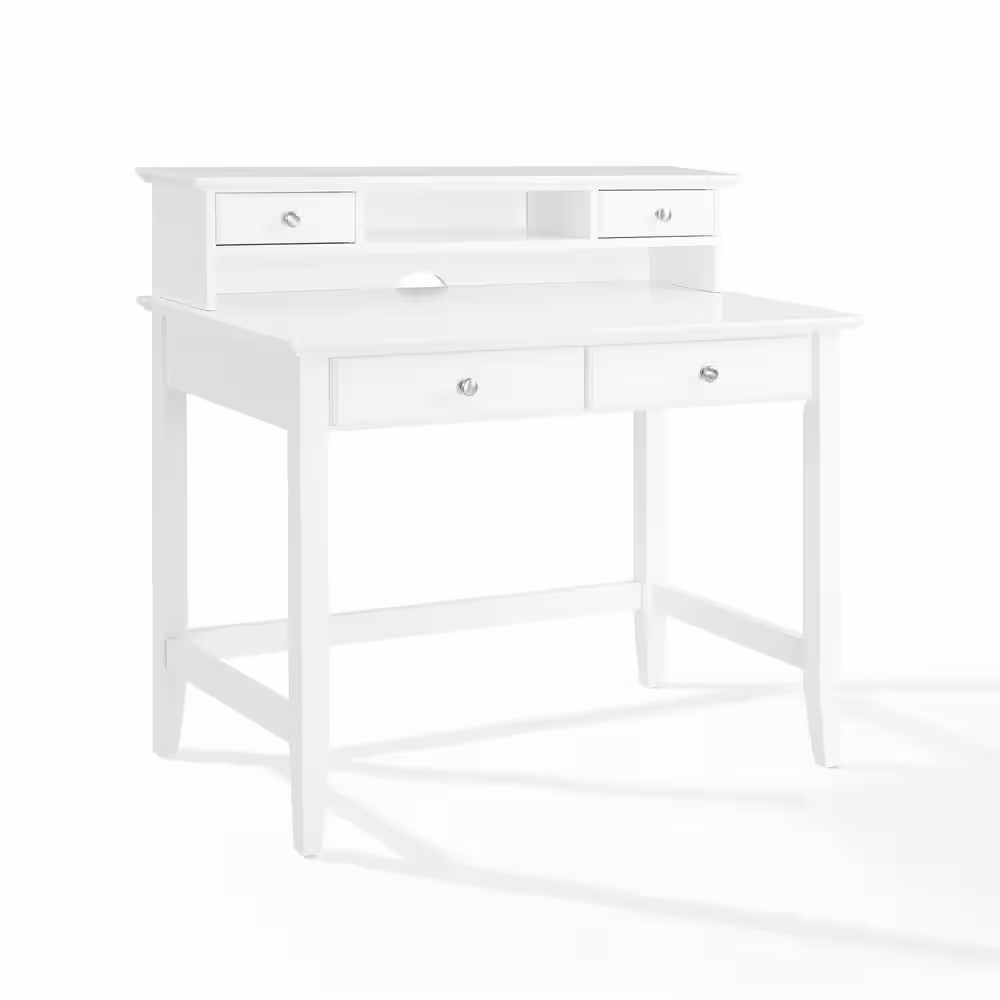 CROSLEY FURNITURE 54 in. Rectangular White 4 Drawer Computer Desk with Hutch