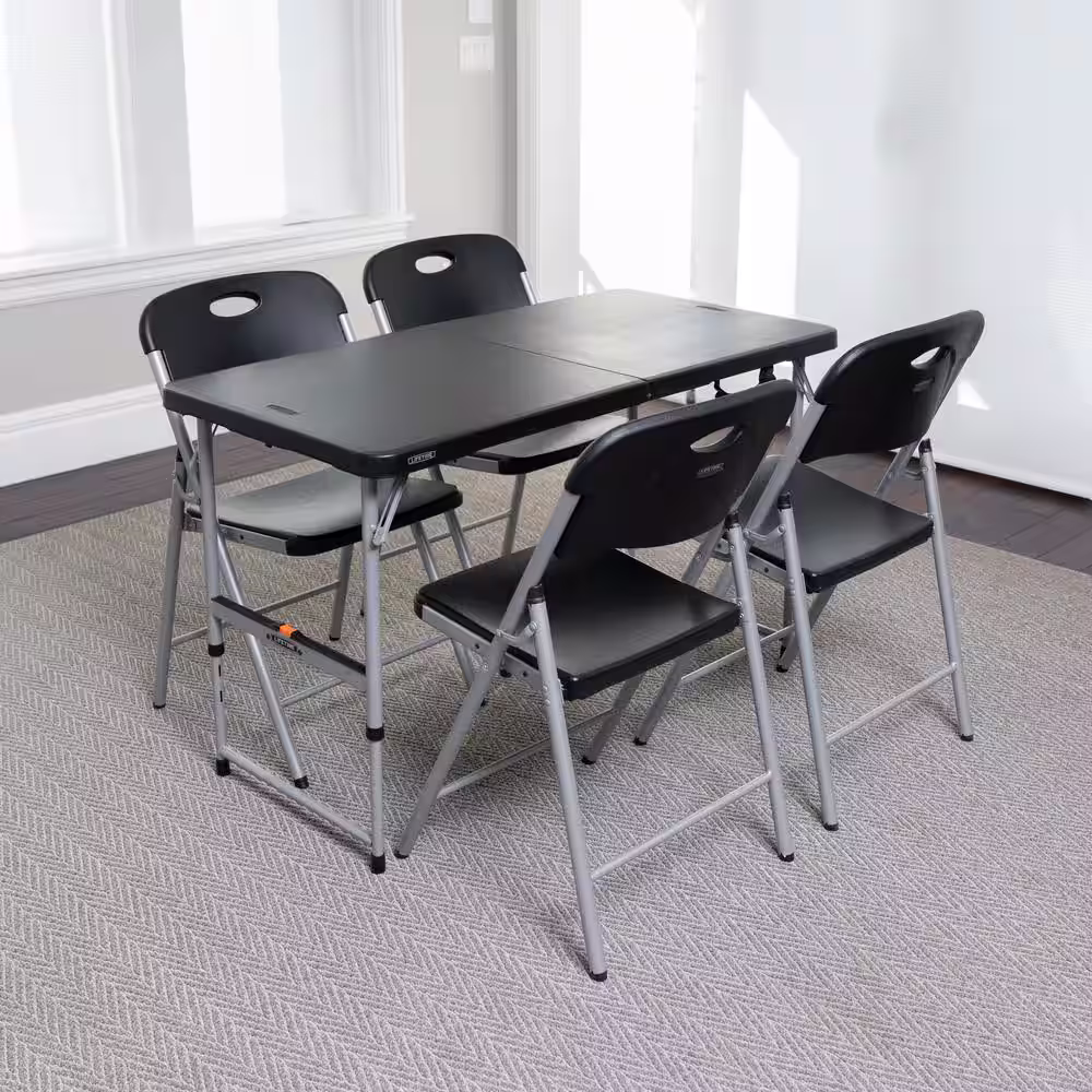 Lifetime 4 ft. One Hand Adjustable Height Fold-in-Half Table; Black