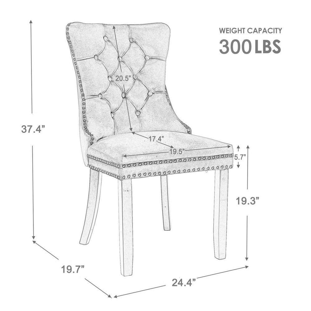 None Dark Blue Velvet Upholstered Dining Chairs Accent Diner Chairs Stylish Kitchen Chairs with Wood Legs (Set of 2)