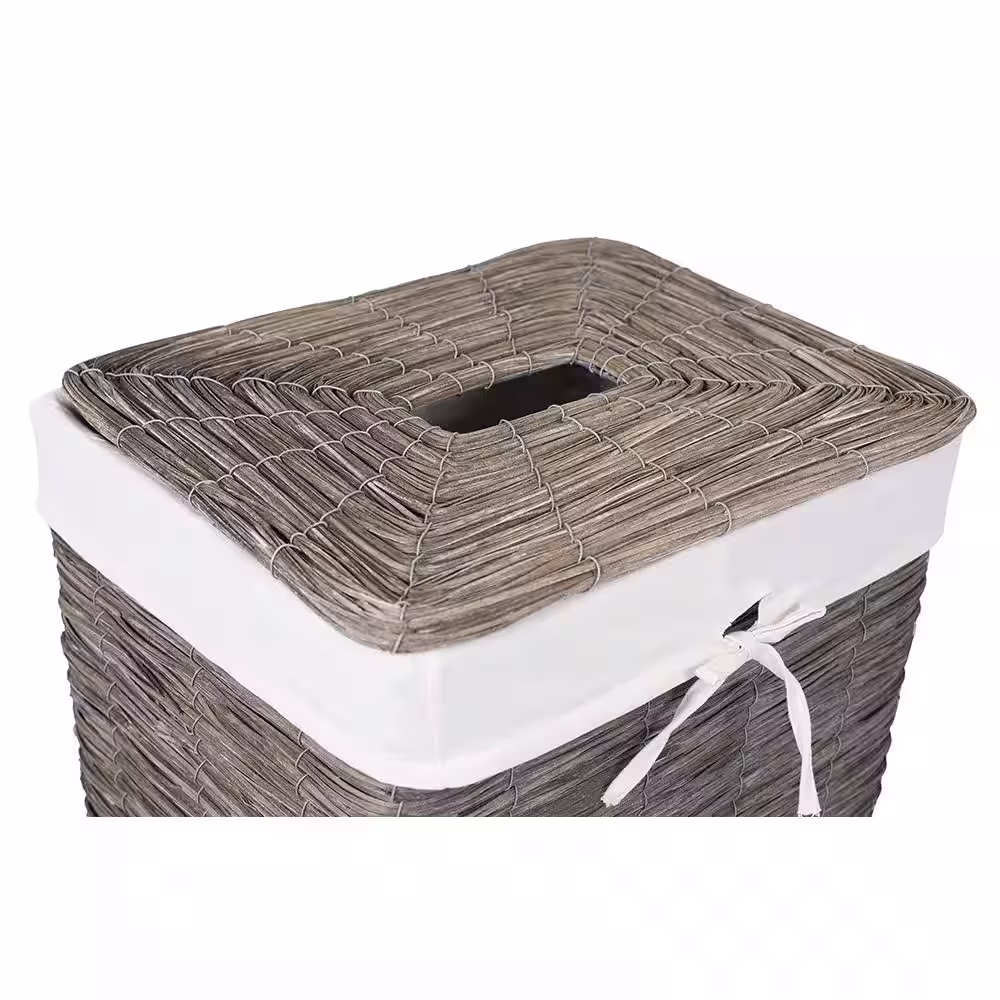 BirdRock Home Grey Rustic Woven Wood Peel Laundry Hamper with Lid