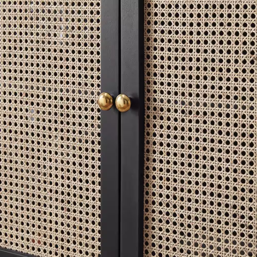 StyleWell Odell Cane Accent Bar Cabinet with Removable Wine Rack in Black/Rattan (36