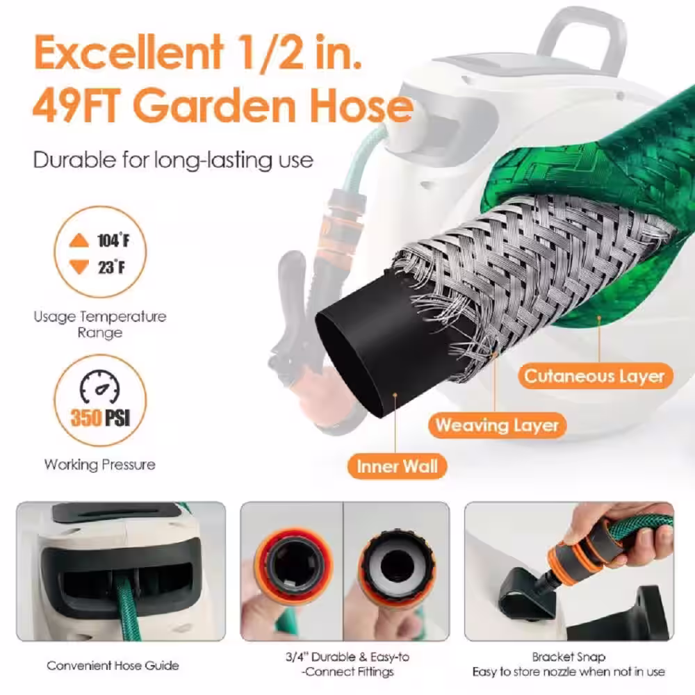 ITOPFOX 1/2 in. dia. x 49 ft. Home and Garden Retractable Hose Reel Wall Mounted With Hose Nozzle