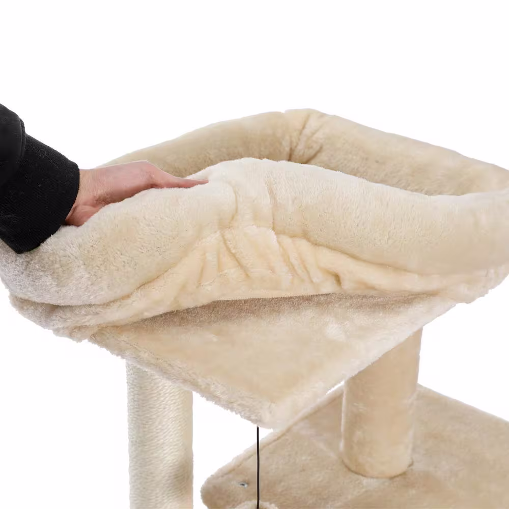 None 33.8 in. H Cat Tree Cat Tower with Condo and Dangling Ball in Beige