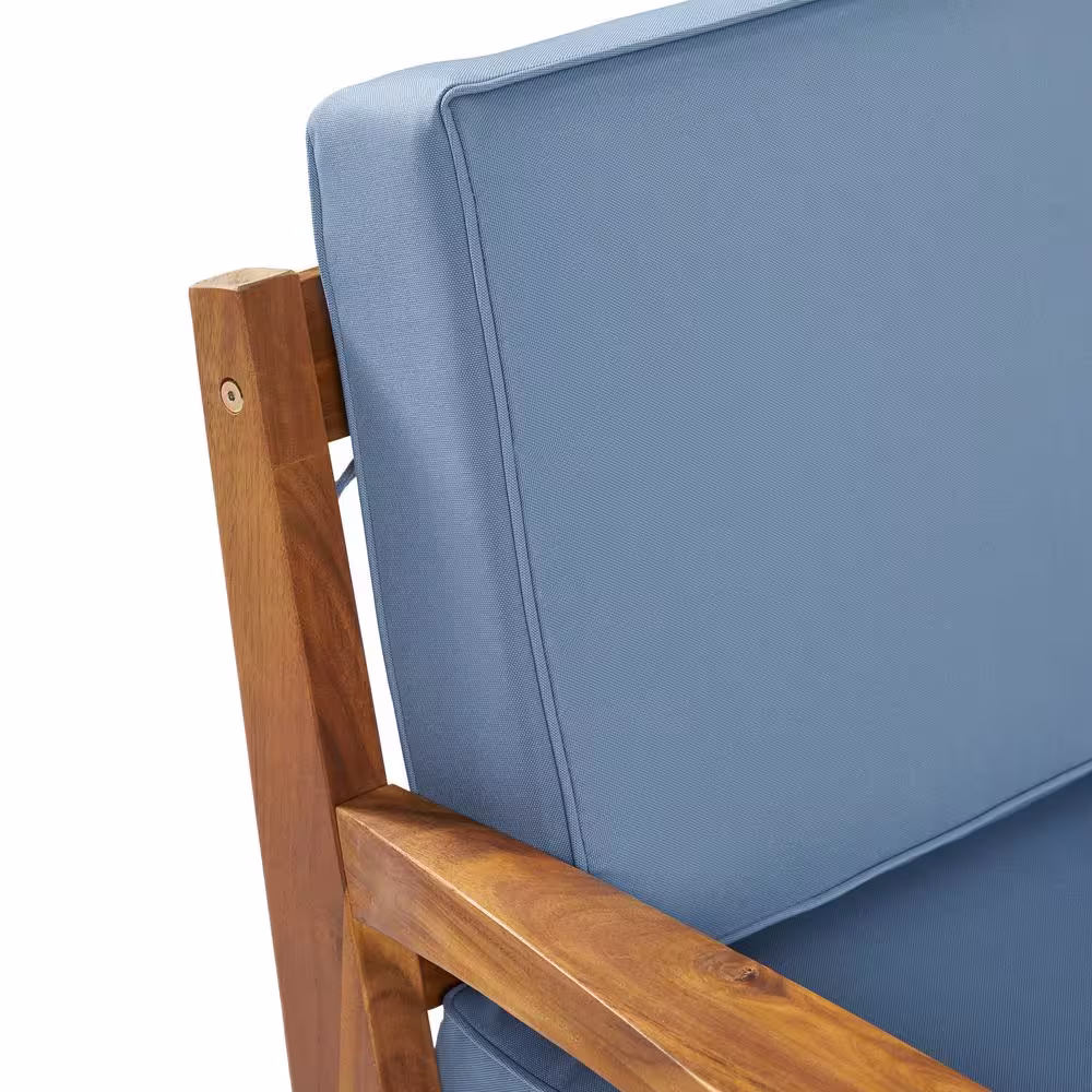 Noble House Grenada Teak Brown 6-Piece Wood Patio Conversation Sectional Seating Set with Blue Cushions